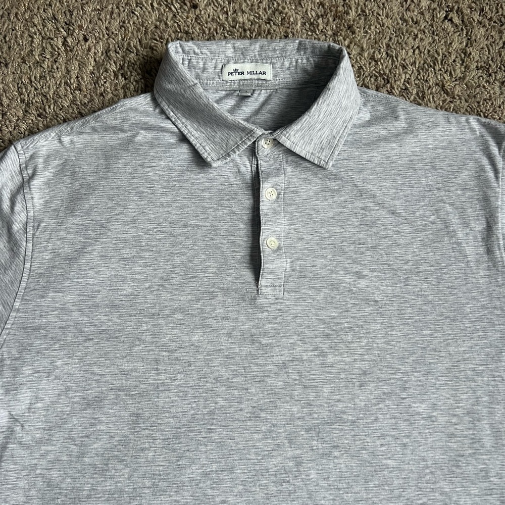 Peter Millar Golf Polo Shirt Large Heather Gray